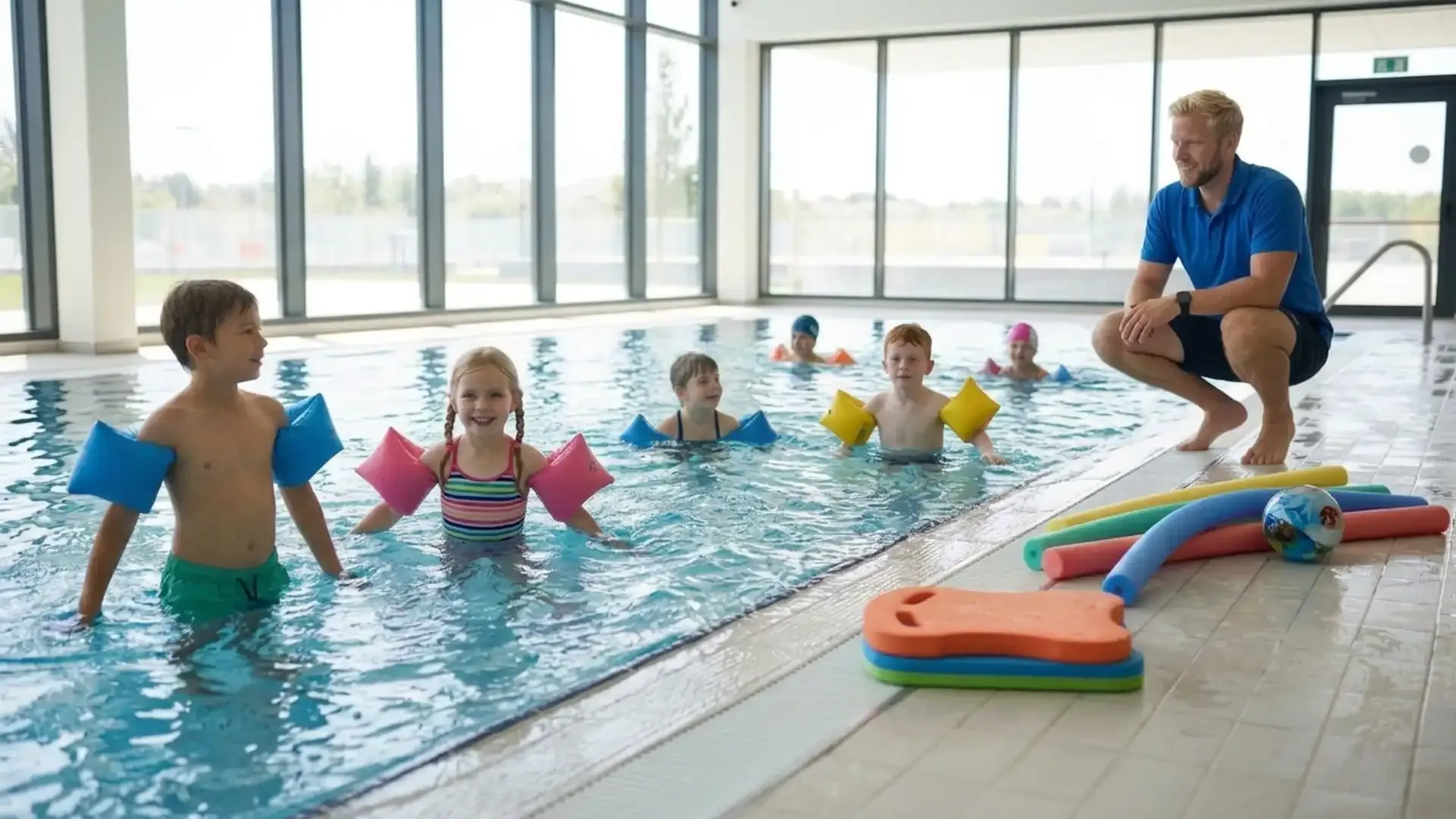 Kinder beim Schwimmkurs im Wasser